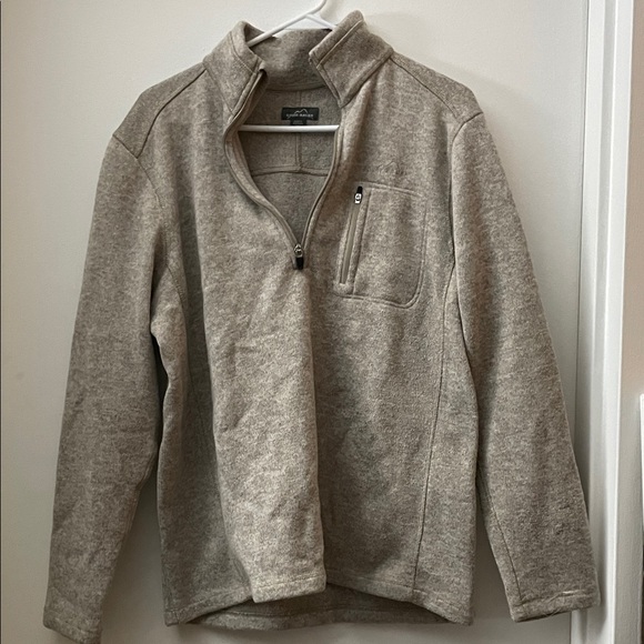 Eddie Bauer Taupe Quarter-Zip Fleece med - Picture 1 of 4